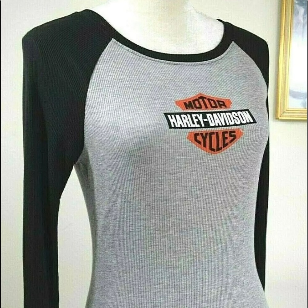 NEW Harley Davidson Raglan Top Logo Knit Color Block Long Sleeve Women S…